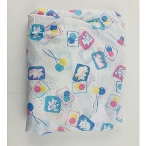 Vintage 1980s Dundee Fitted Crib Sheet Pastel Bears Balloons USA Baby Pink Blue